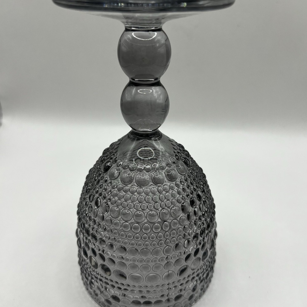 NIB 4 Smoke Gray Stemmed Halo Wine Goblets Hobnail Hobknob Design 10.5 oz - Picture 10 of 12